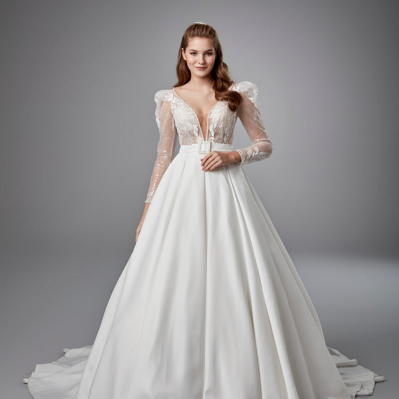 Bestreut Pailletten Spitze Brautkleid romantisch von der Schulter Brautkleid Seite Schlitz A-Linie ärmellose Brautkleid Robe de Mariée