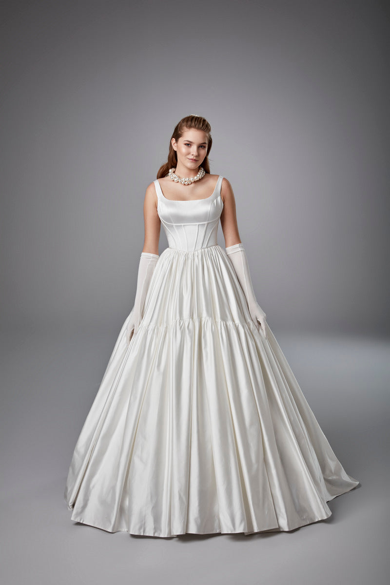 Brautkleid Weiß Brautkleider große Größen Satingewebe ärmellos Vintage Hochzeitskleid