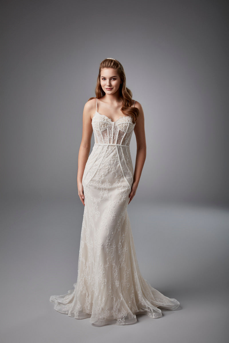 Bestreut Pailletten Spitze Brautkleid romantisch von der Schulter Brautkleid Seite Schlitz A-Linie ärmellose Brautkleid Robe de Mariée