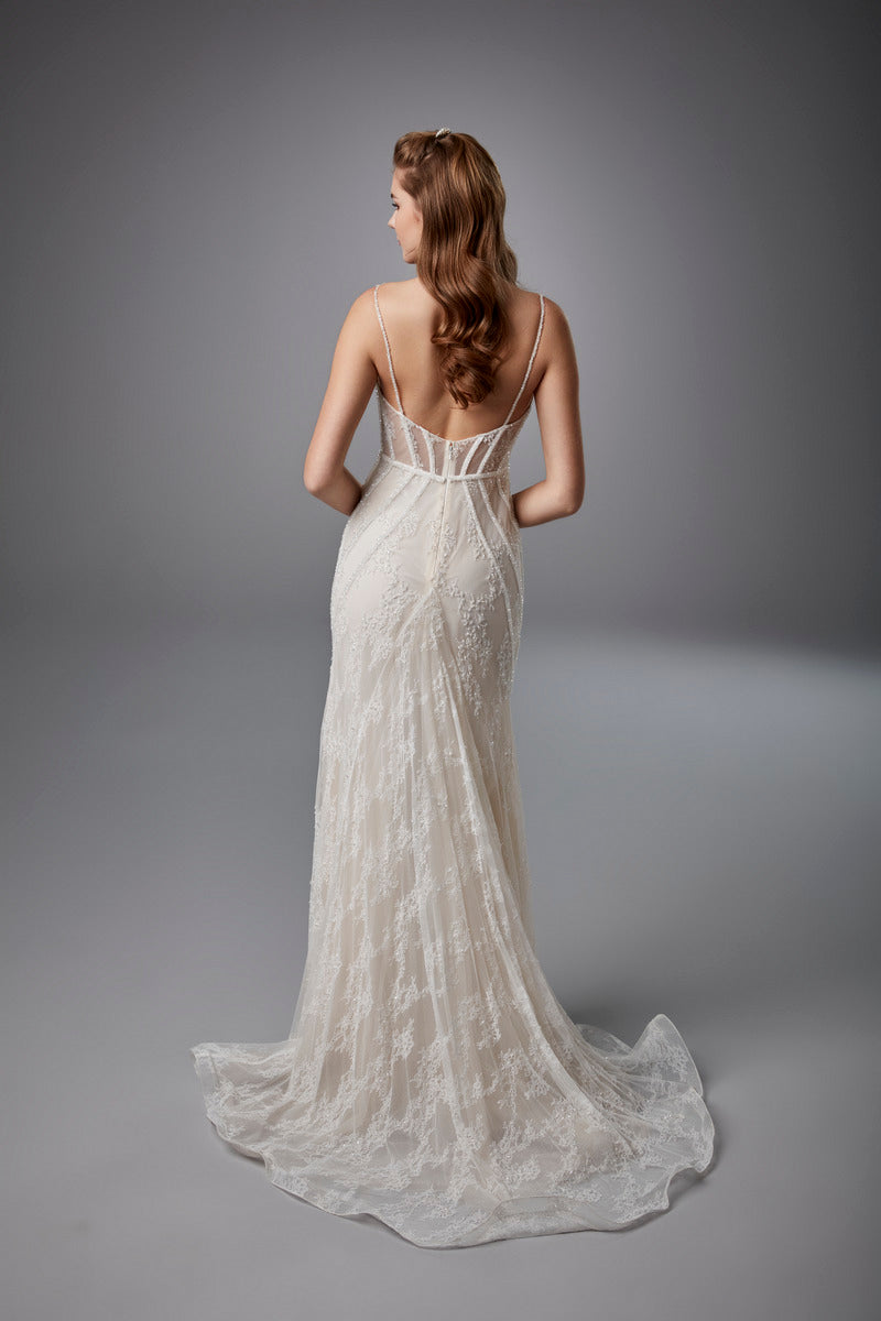 Bestreut Pailletten Spitze Brautkleid romantisch von der Schulter Brautkleid Seite Schlitz A-Linie ärmellose Brautkleid Robe de Mariée