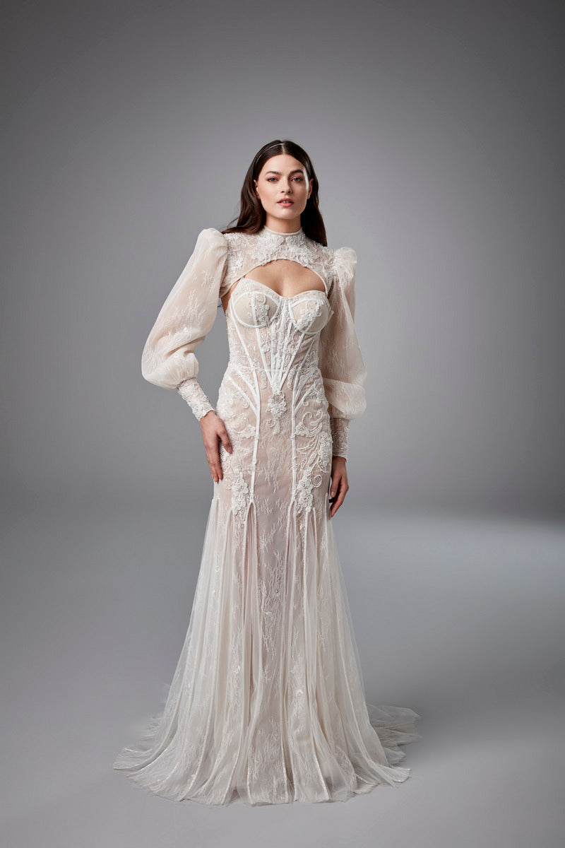 Kopie von Bestreut Pailletten Spitze Brautkleid romantisch von der Schulter Brautkleid Seite Schlitz A-Linie ärmellose Brautkleid Robe de Mariée