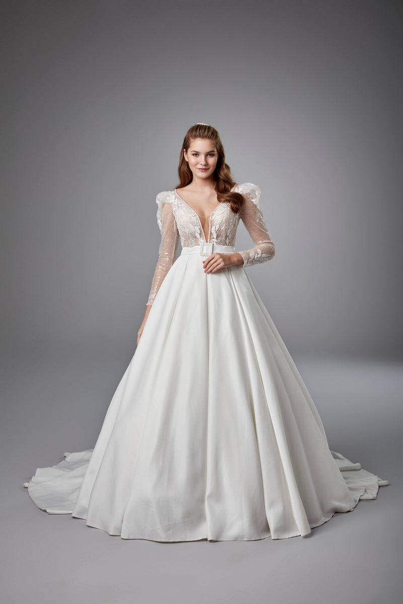 Bestreut Pailletten Spitze Brautkleid romantisch von der Schulter Brautkleid Seite Schlitz A-Linie ärmellose Brautkleid Robe de Mariée