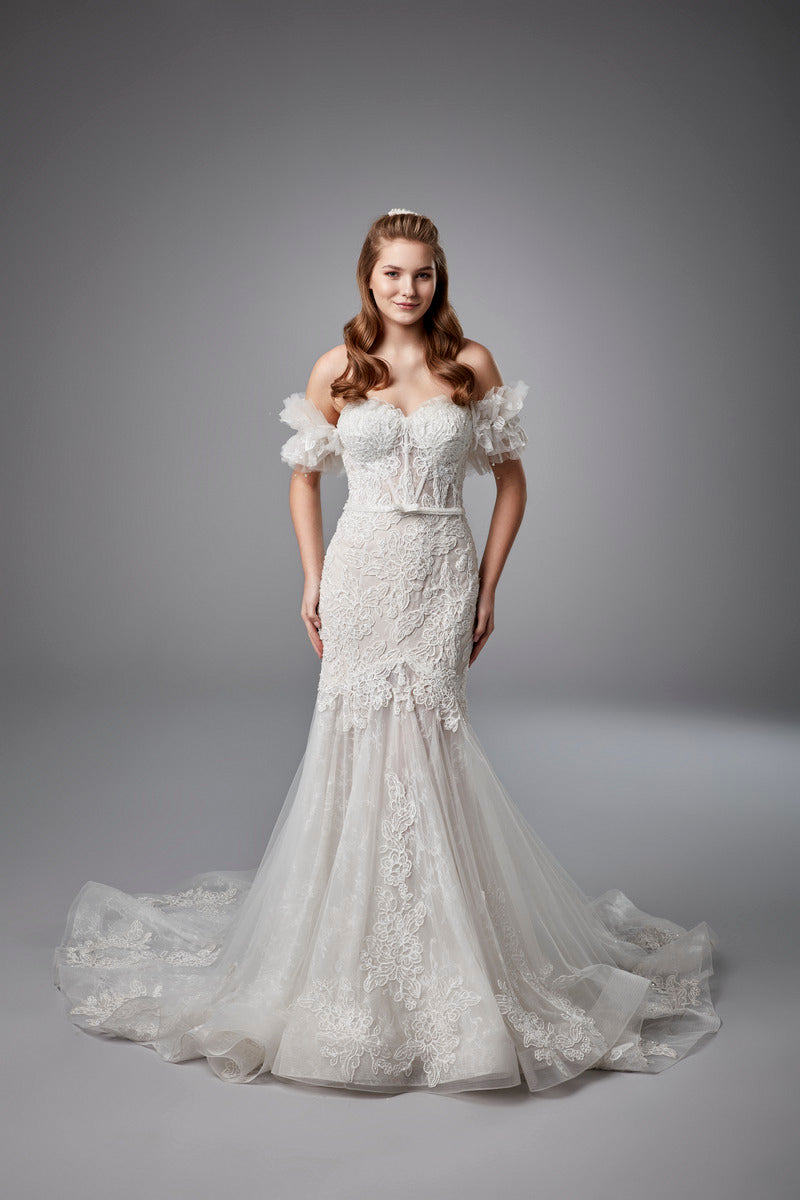 Damen Off-Schulter Mermaid Sweep Zug Lange Brautkleider für Braut