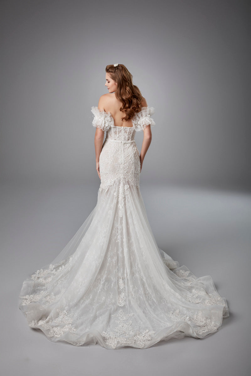 Damen Off-Schulter Mermaid Sweep Zug Lange Brautkleider für Braut
