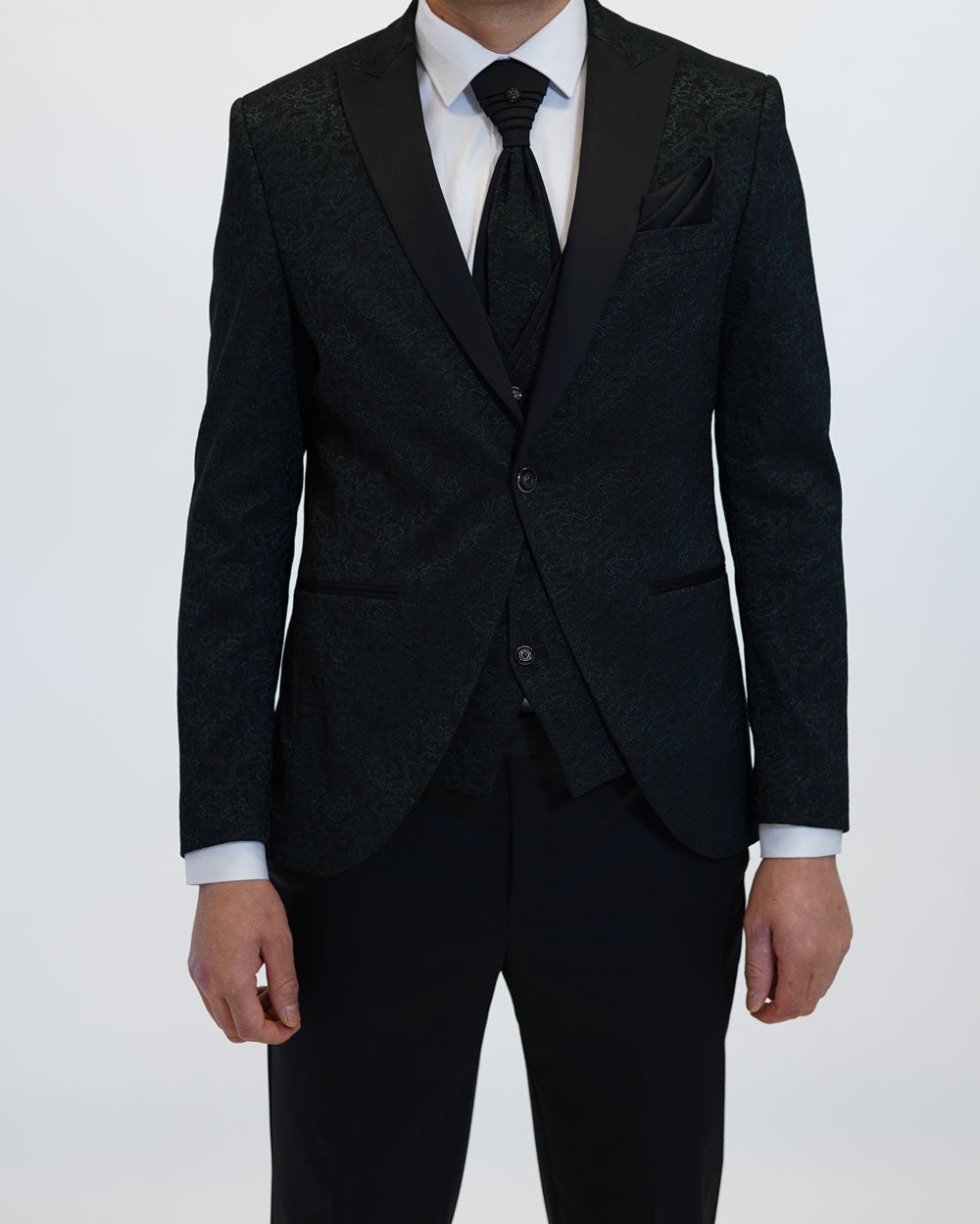 Smoking Slim Fit Dunkelgrün | 3-teilig, gemustert