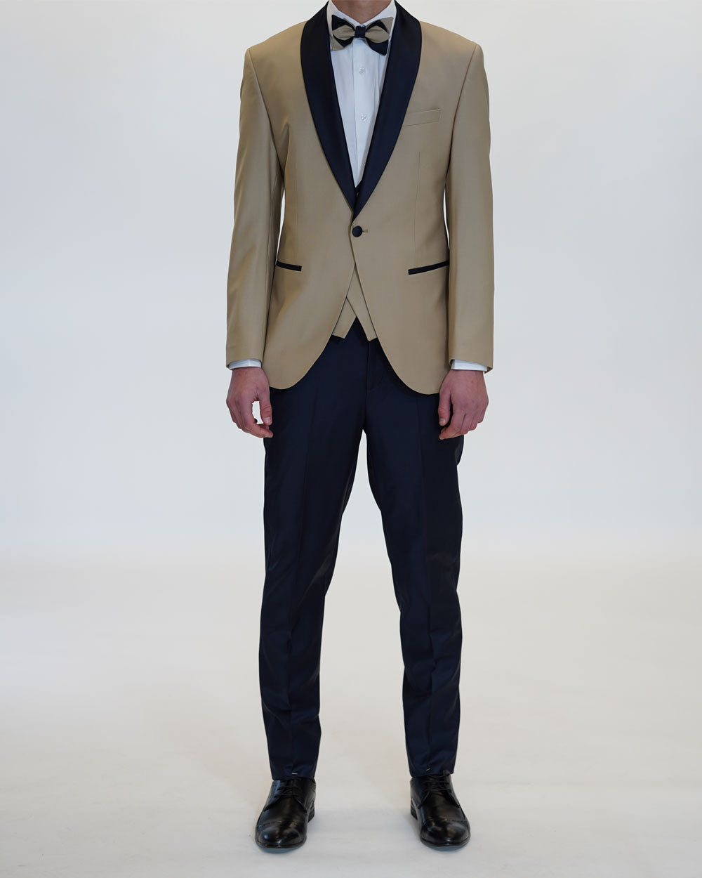 Smoking Regular Fit Beige-Dunkelblau | 3-teilig, Wolle