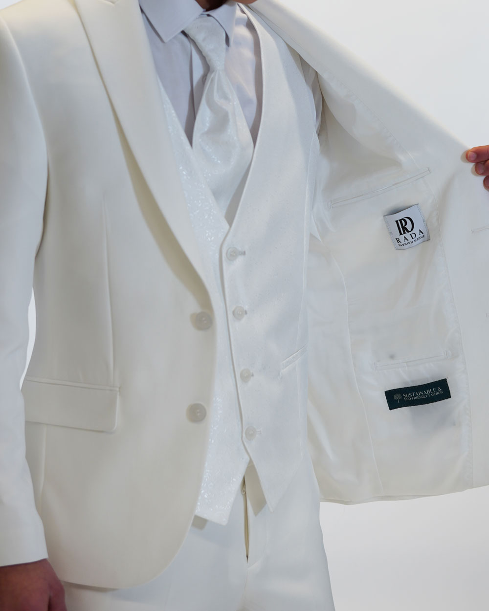 Hochzeitsanzug Slim Fit weiss | 3-teilig mit gemusterter Weste