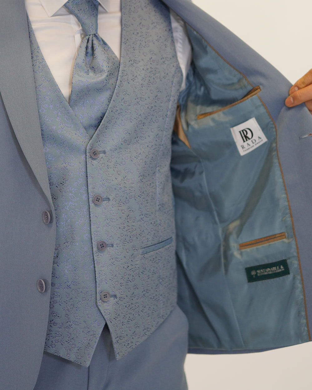 Hochzeitsanzug Slim Fit Hellblau | 3-teilig, gemusterte Weste