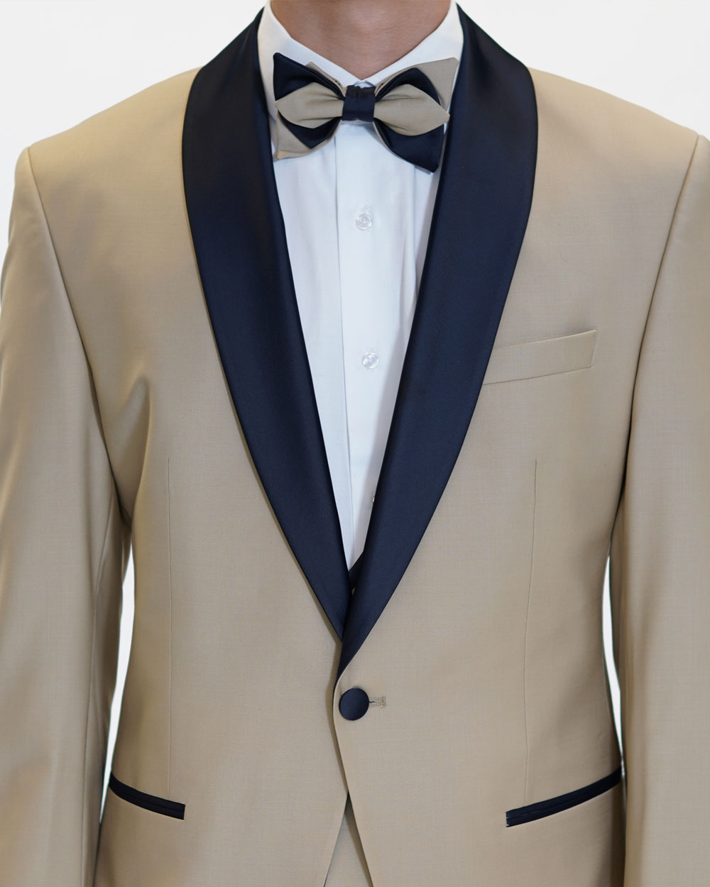 Smoking Regular Fit Beige-Dunkelblau | 3-teilig, Wolle