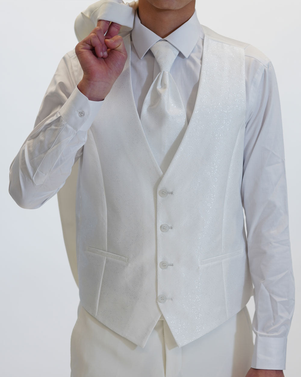 Hochzeitsanzug Slim Fit weiss | 3-teilig mit gemusterter Weste