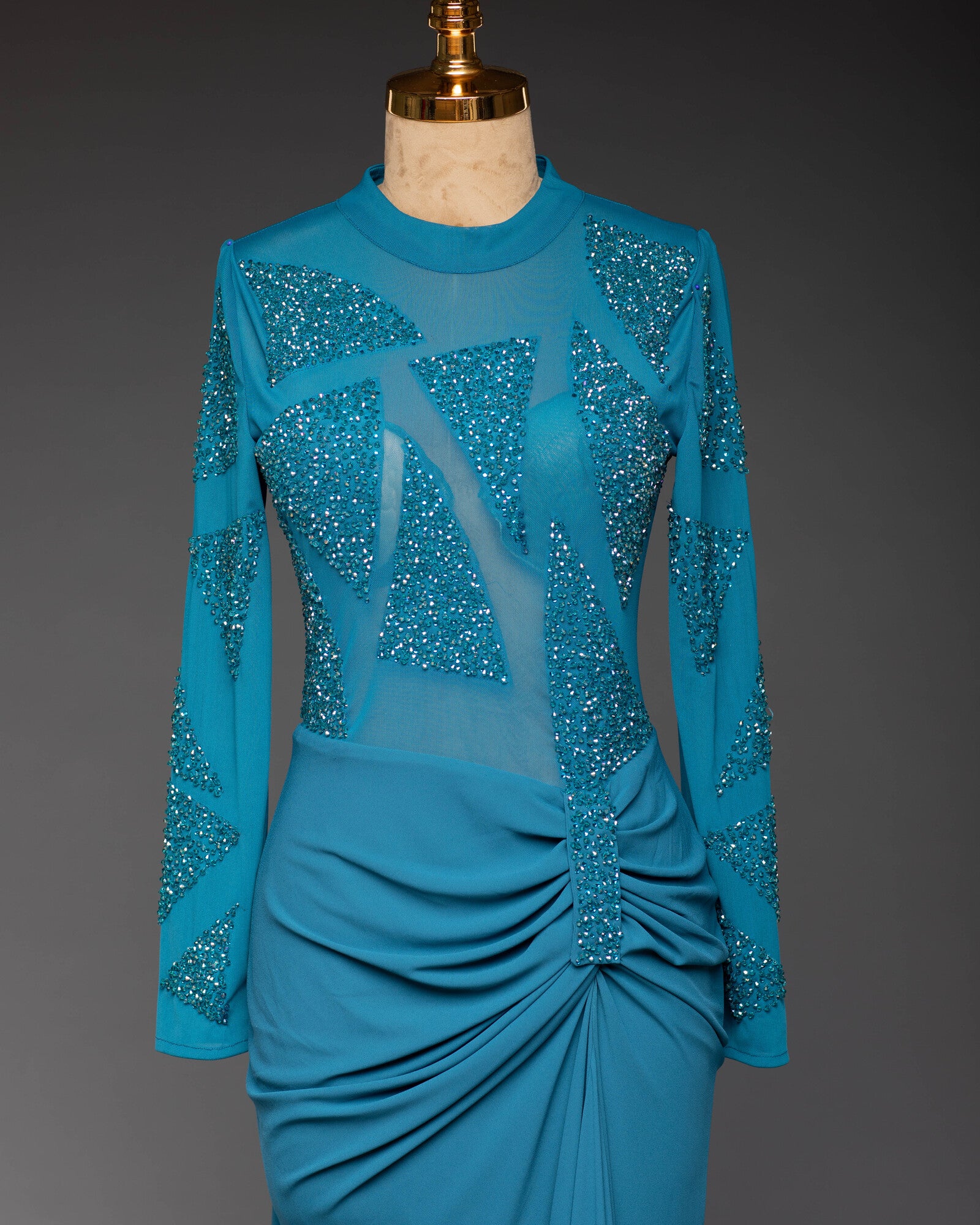 Abendkleid Petrolblau | Langarm und Elegant
