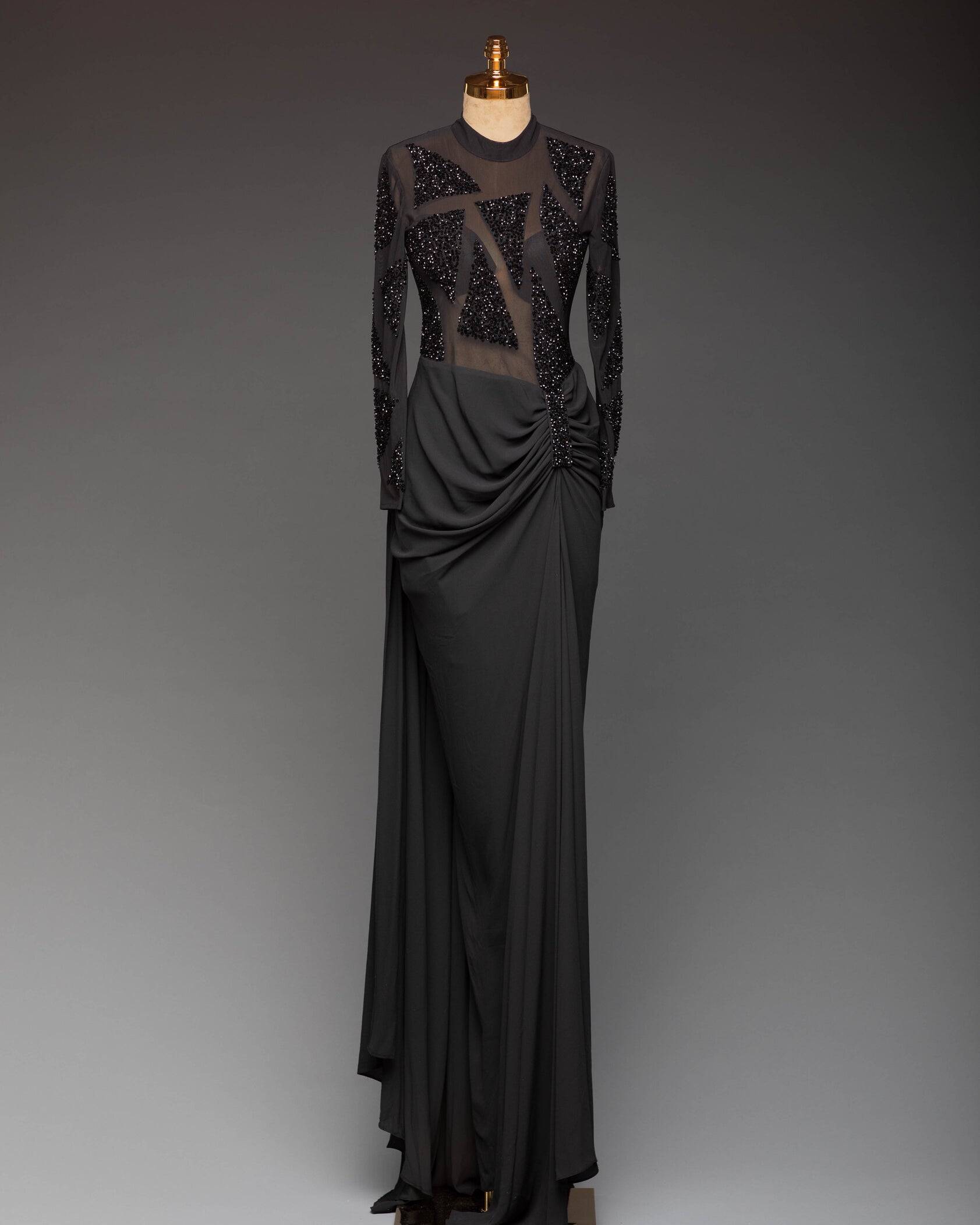 Abendkleid Schwarz | Langarm mit hochwertigen Steindetails
