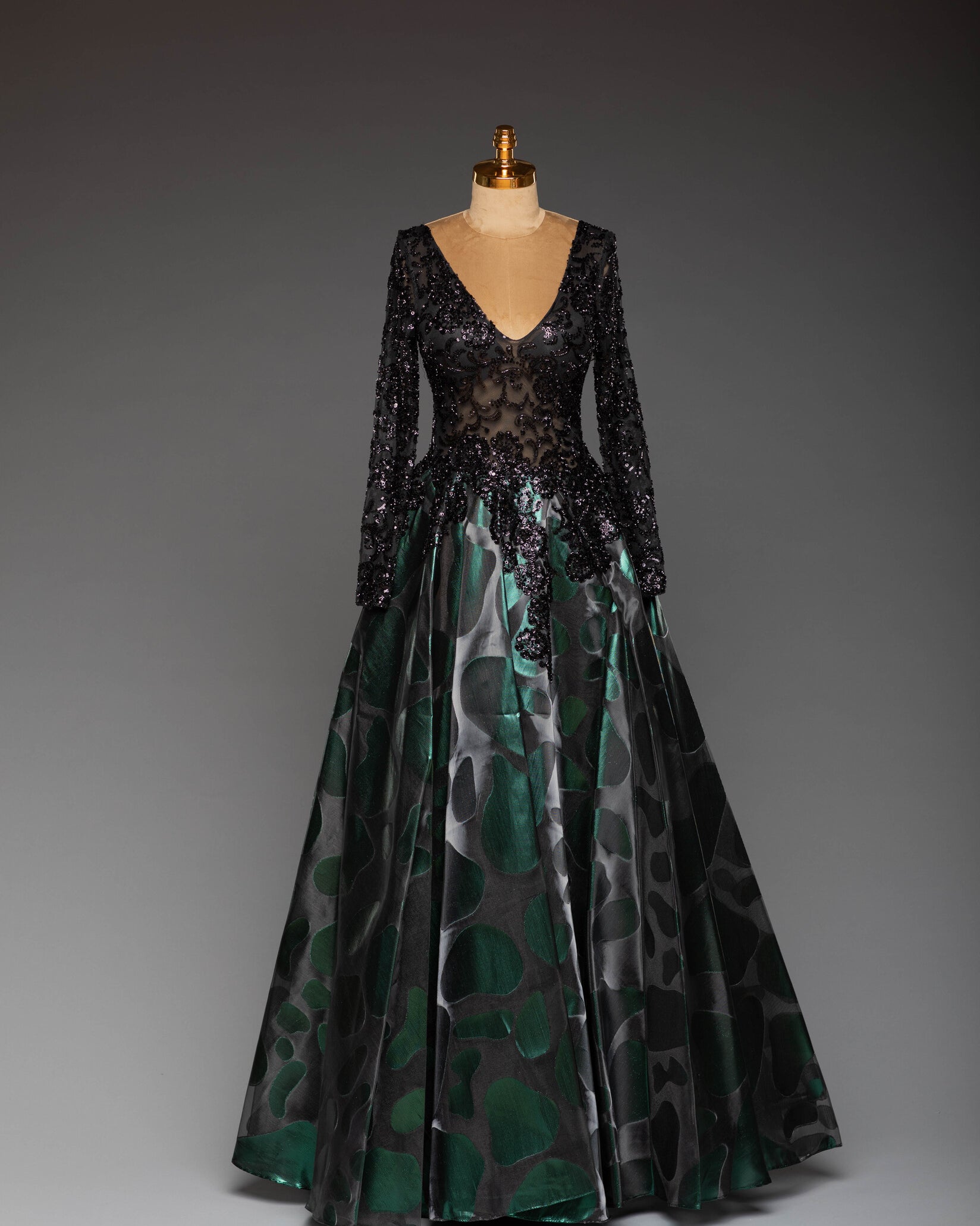 Abendkleid Grün-Schwarz | Bodenlang und Elegant