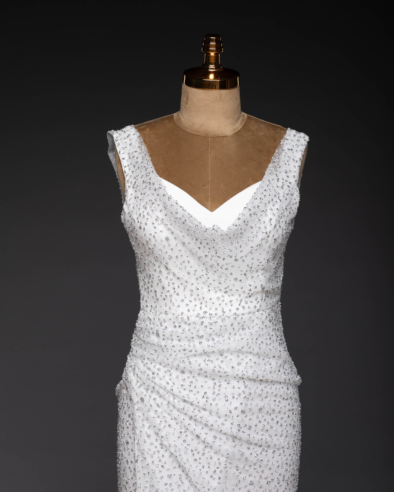 Abendkleid Weiss | Bodenlang mit Steinverzierung und Stretch