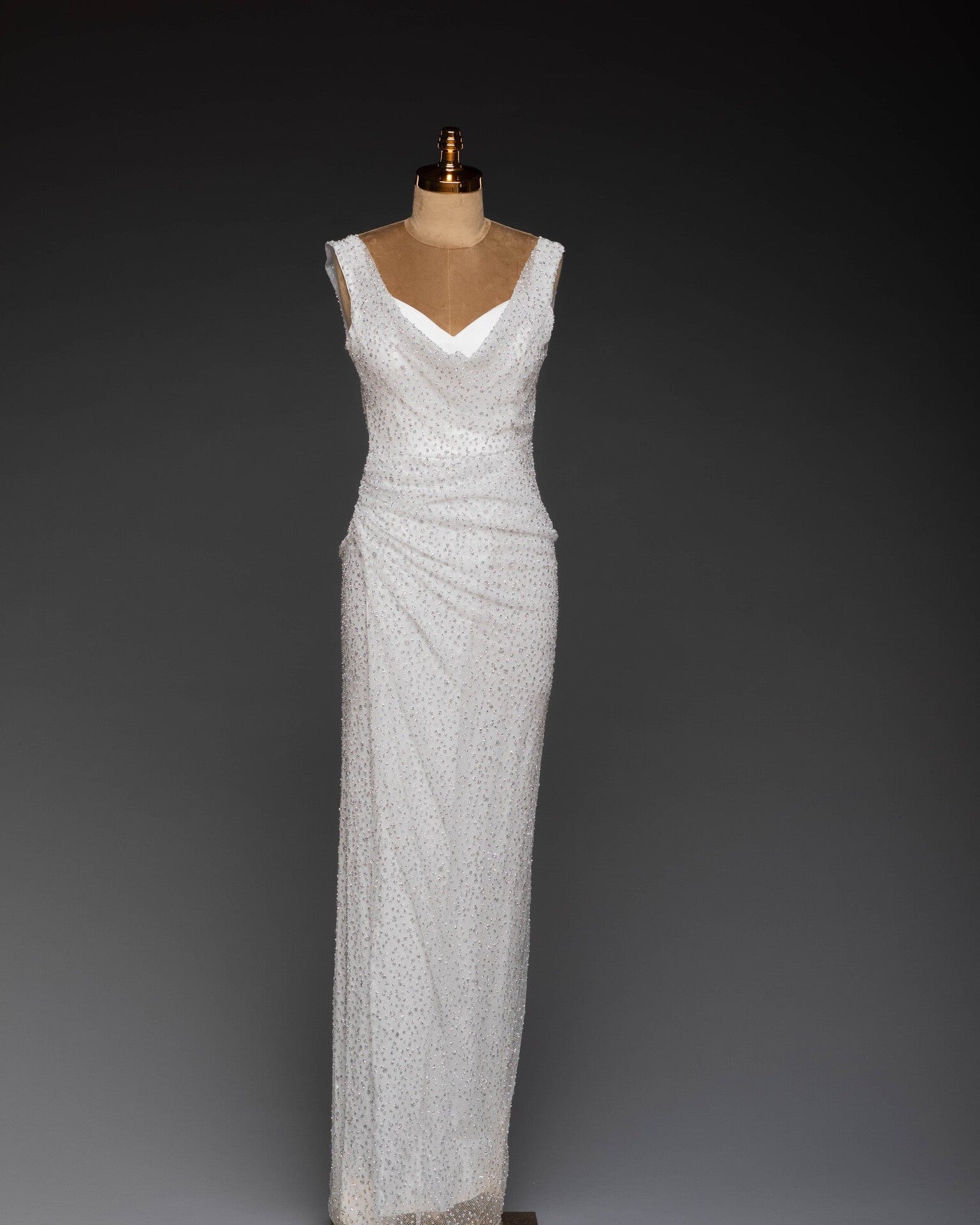 Abendkleid Weiss | Bodenlang mit Steinverzierung und Stretch