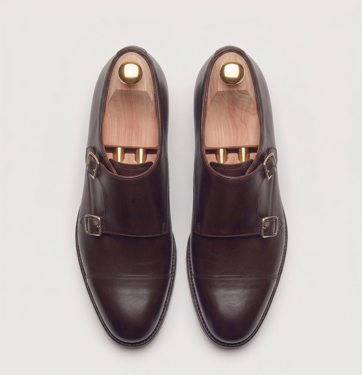 Braune Double-Monkstrap-Schuhe aus Leder