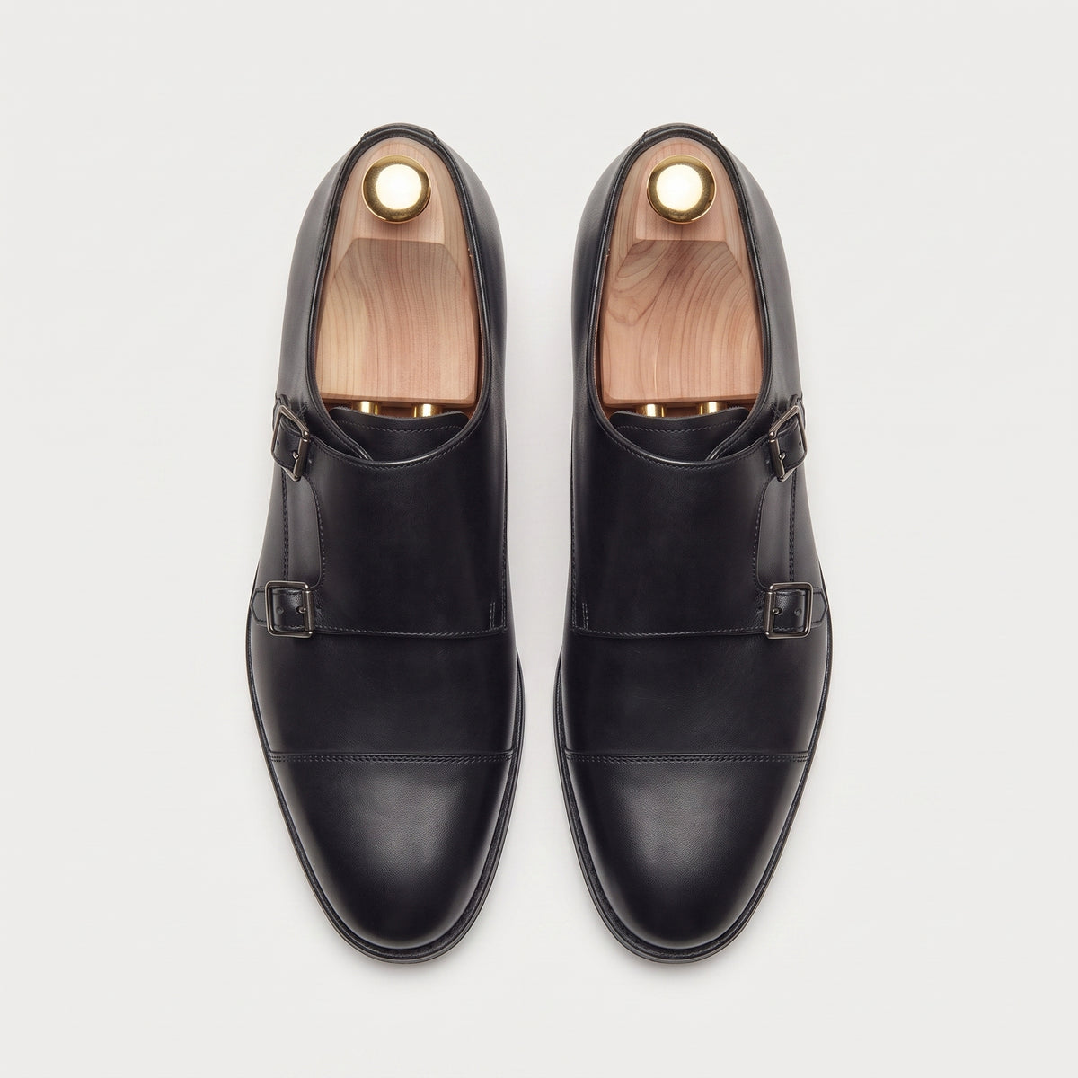 Schwarze Double-Monkstrap-Schuhe aus Leder