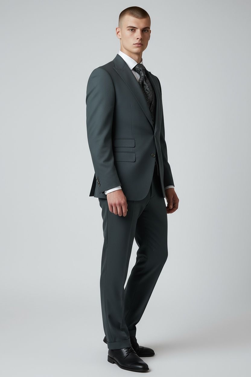 Exklusiver 3-teiliger Smoking in Grün mit gemusterter Weste