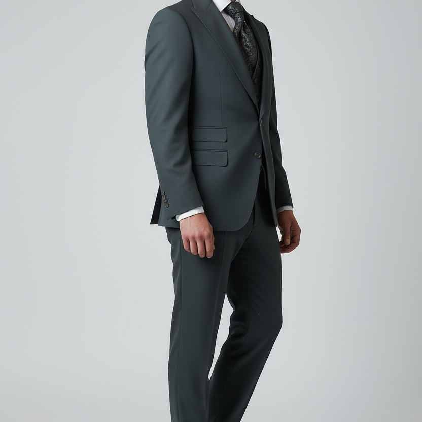 Exklusiver 3-teiliger Smoking in Grün mit gemusterter Weste