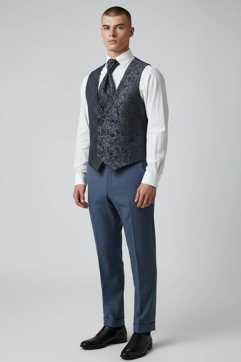 Eleganter 3-teiliger Anzug in Petrol mit gemusterter Weste