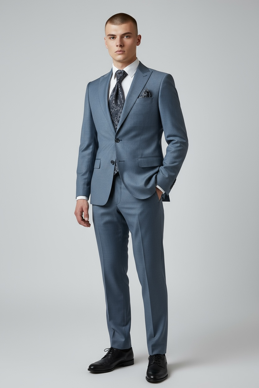 Eleganter 3-teiliger Anzug in Petrol mit gemusterter Weste