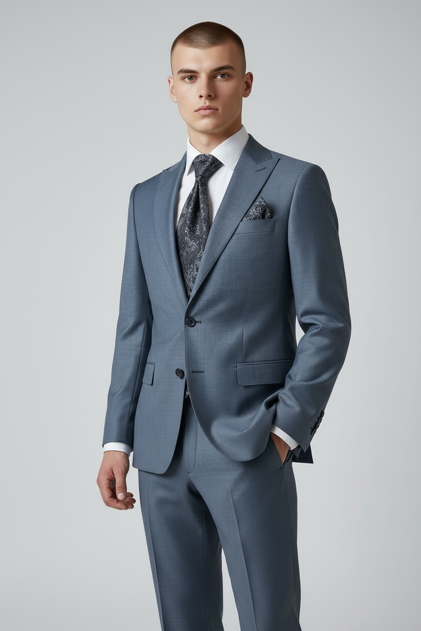 Eleganter 3-teiliger Anzug in Petrol mit gemusterter Weste