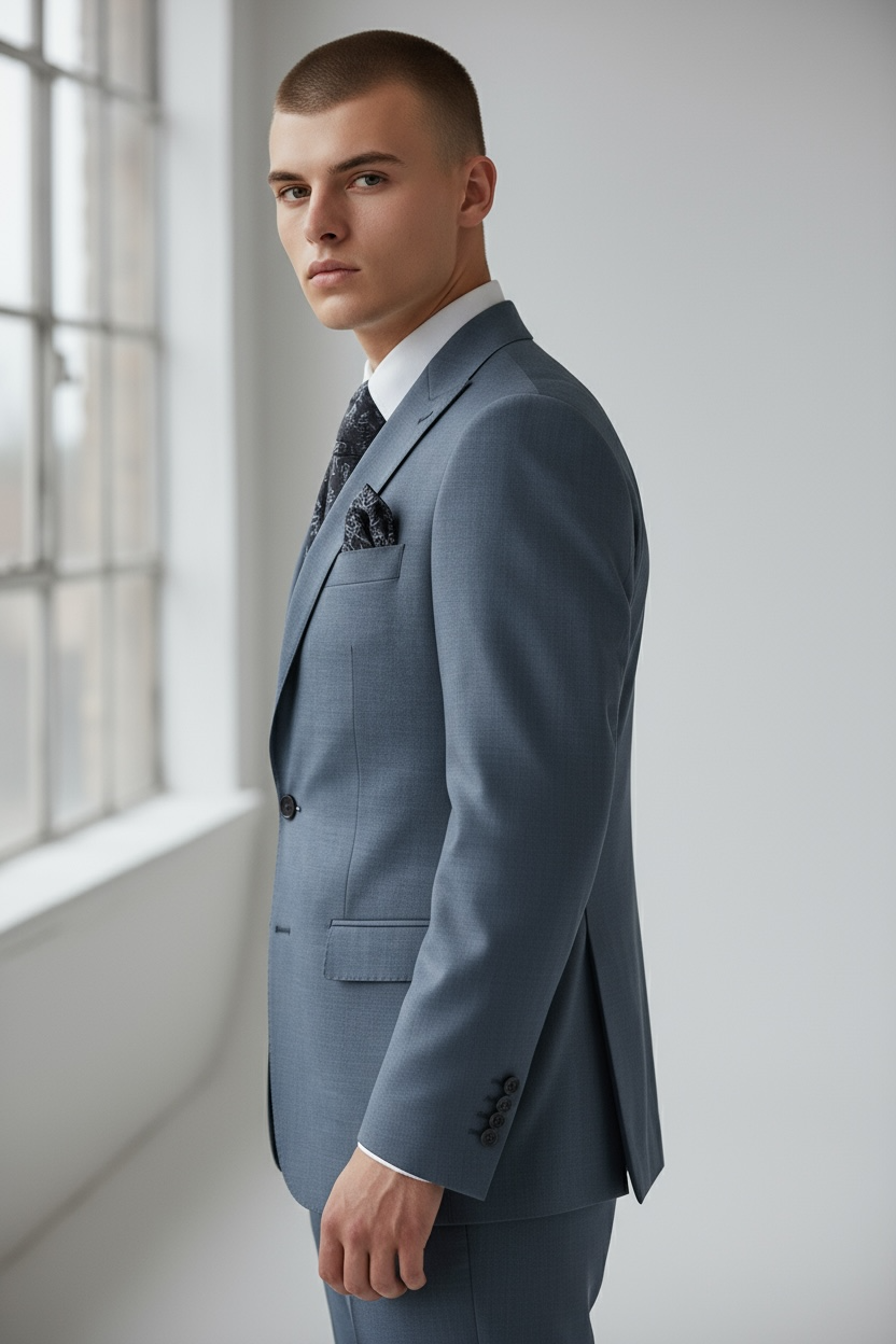 Eleganter 3-teiliger Anzug in Petrol mit gemusterter Weste