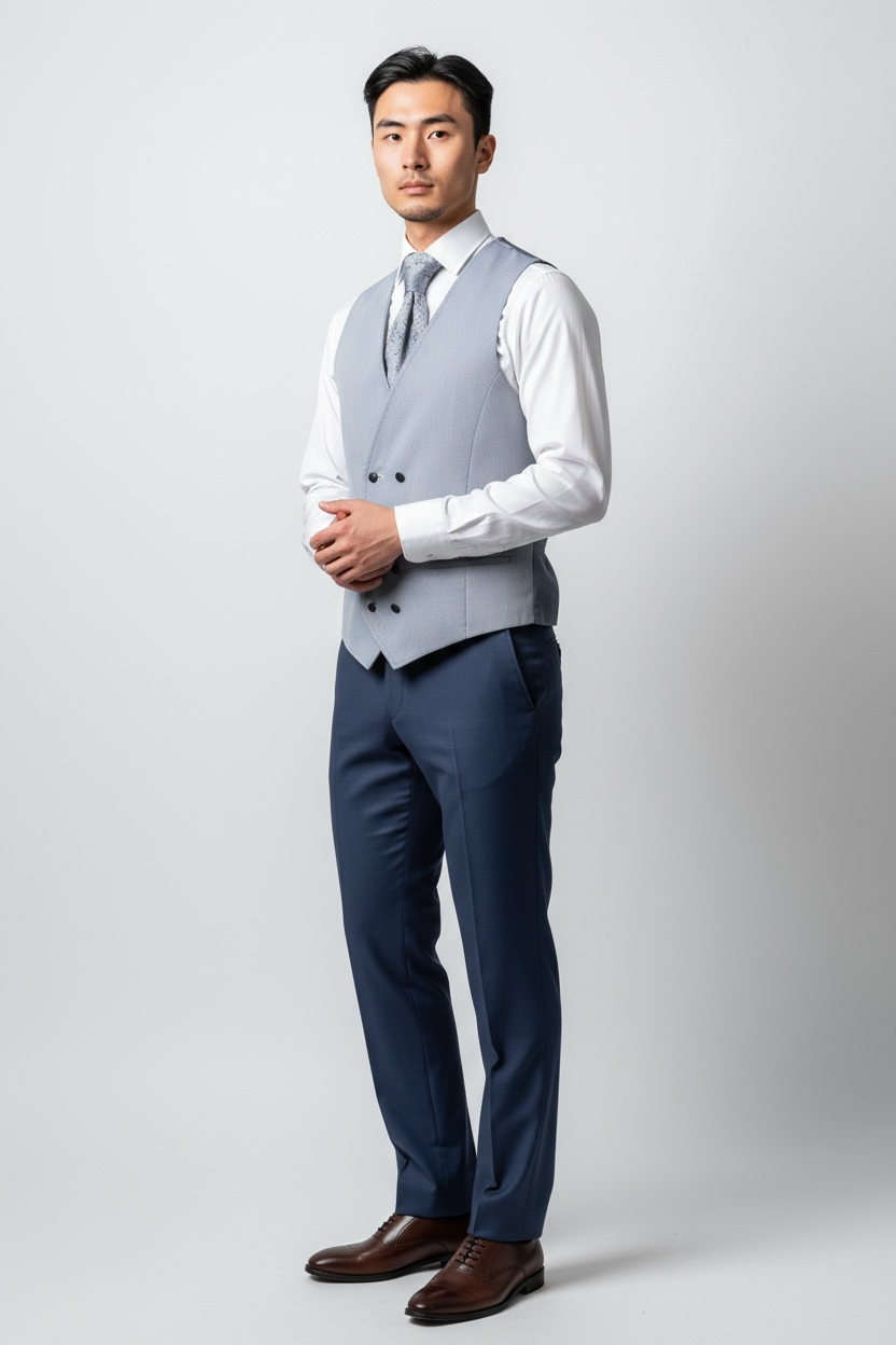 Eleganter 3-teiliger Anzug in Dunkelblau mit schön gemusterter Weste