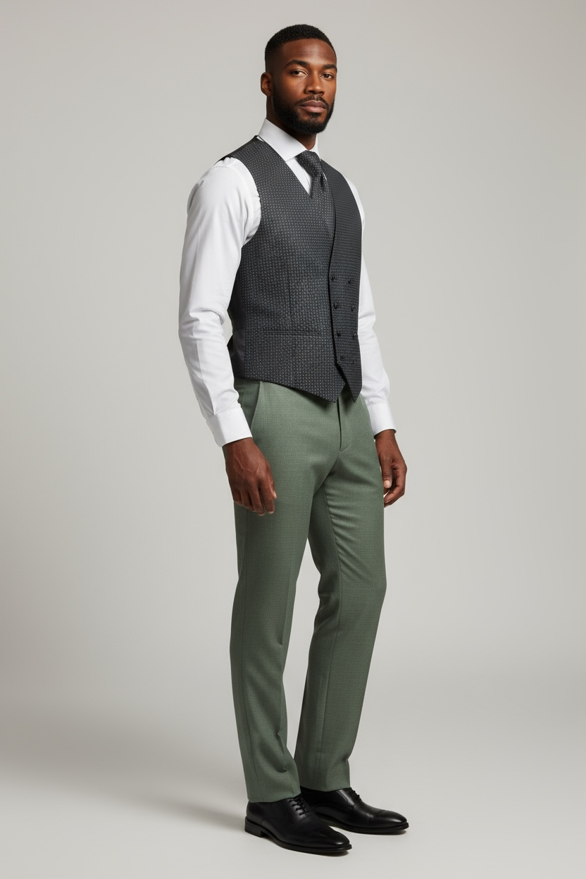 Eleganter 3-teiliger Anzug in Hellgrün mit gemusterter Weste