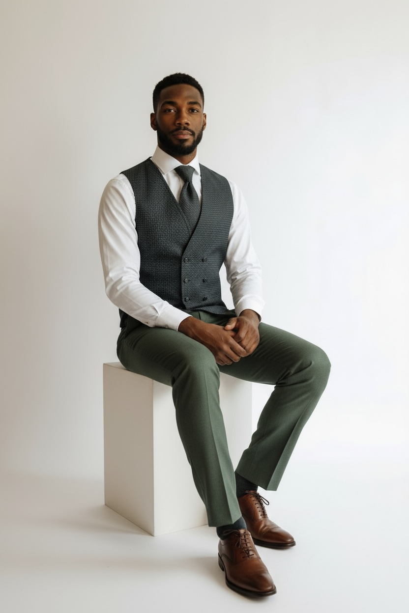 Eleganter 3-teiliger Anzug in Hellgrün mit gemusterter Weste