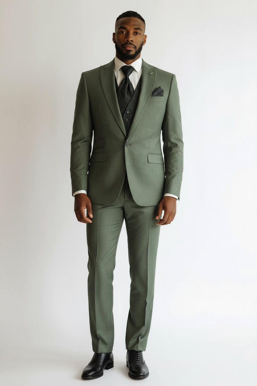 Eleganter 3-teiliger Anzug in Hellgrün mit gemusterter Weste