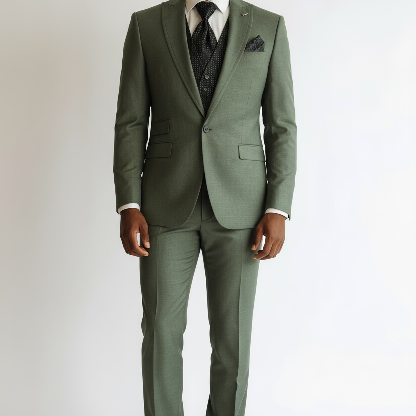 Eleganter 3-teiliger Anzug in Hellgrün mit gemusterter Weste