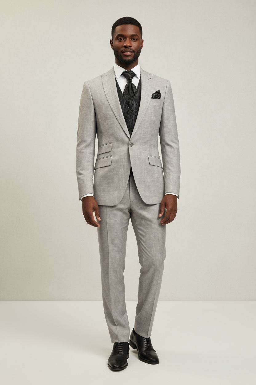 Eleganter 3-teiliger Anzug in Beige mit braun gemusterter Weste