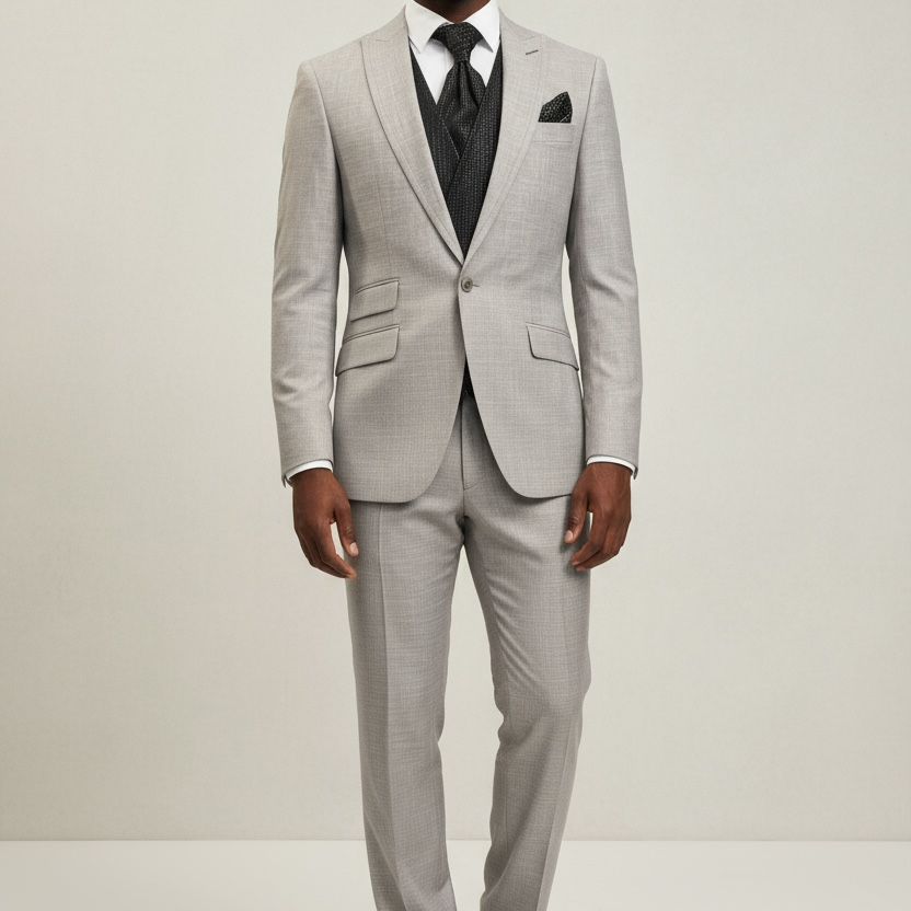 Eleganter 3-teiliger Anzug in Beige mit braun gemusterter Weste