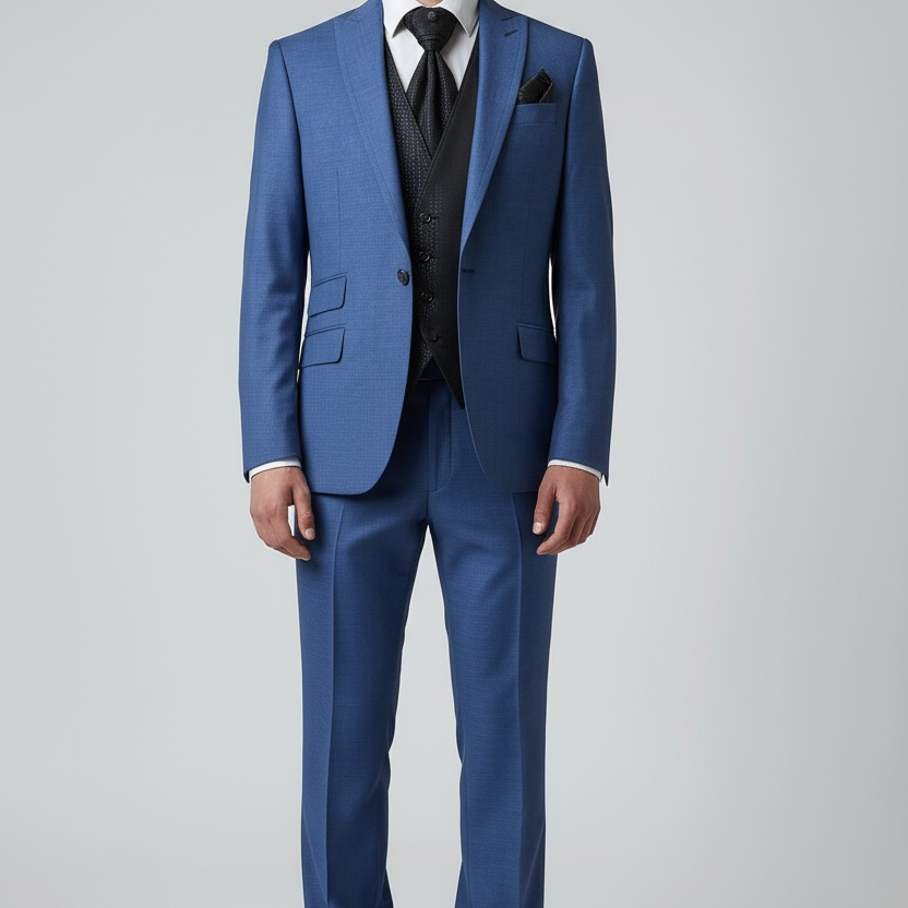 Eleganter 3-teiliger Anzug in Blau mit gemusterter Weste