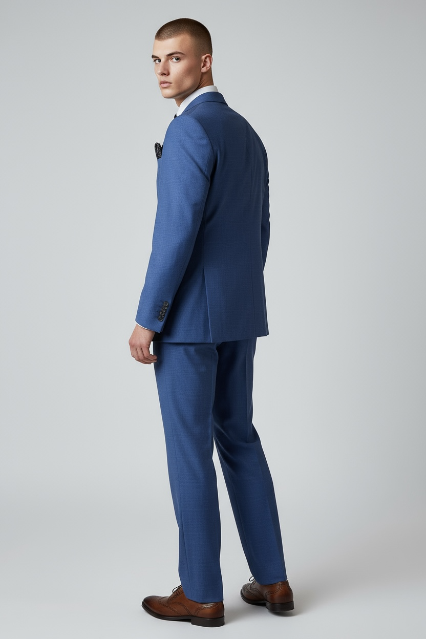 Eleganter 3-teiliger Anzug in Blau mit gemusterter Weste