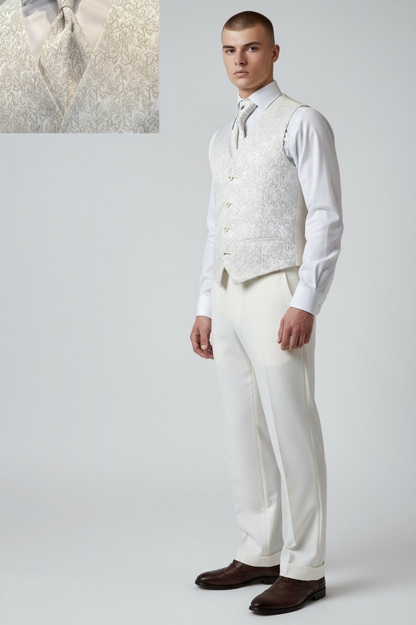 Eleganter 3-teiliger Anzug in Beige mit gemusterter Weste