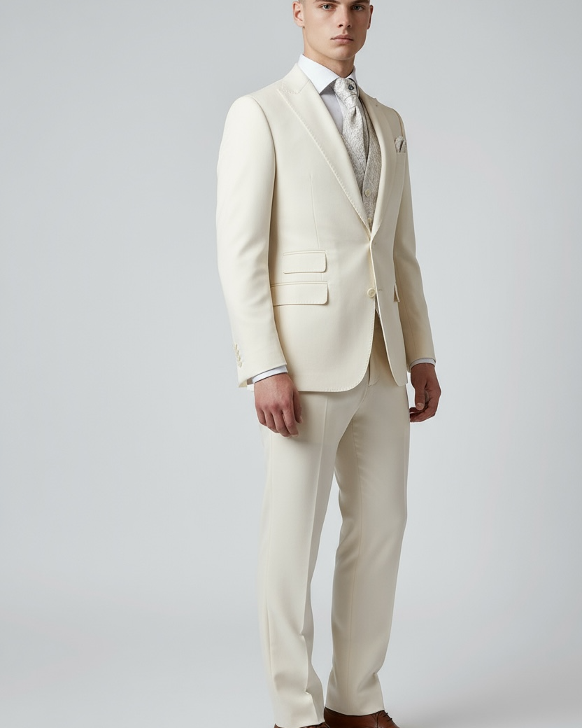 Eleganter 3-teiliger Anzug in Beige mit gemusterter Weste