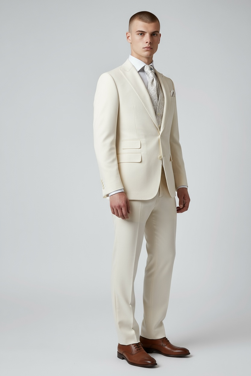 Eleganter 3-teiliger Anzug in Beige mit gemusterter Weste