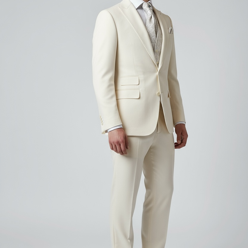 Eleganter 3-teiliger Anzug in Beige mit gemusterter Weste