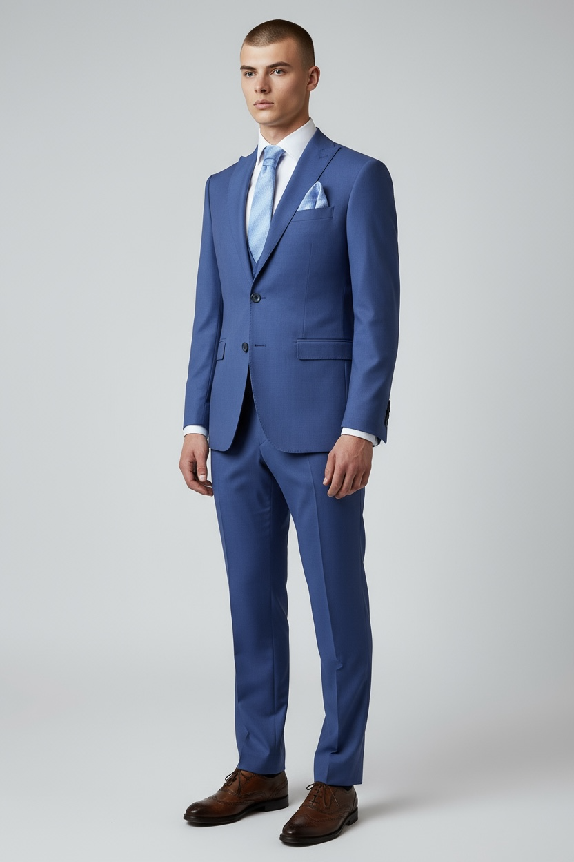 Eleganter 3-teiliger Anzug in Blau mit gemusterter Weste