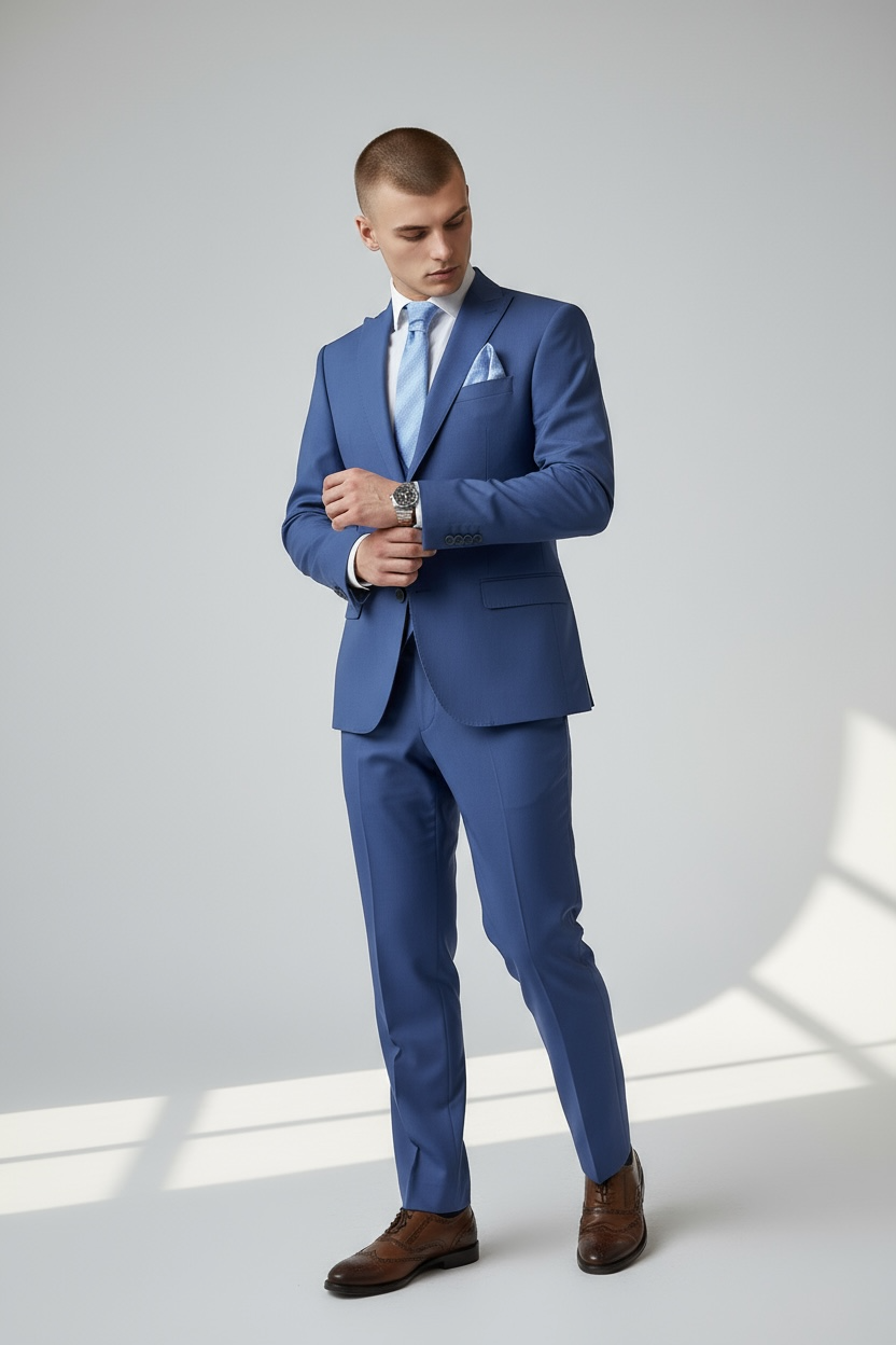 Eleganter 3-teiliger Anzug in Blau mit gemusterter Weste