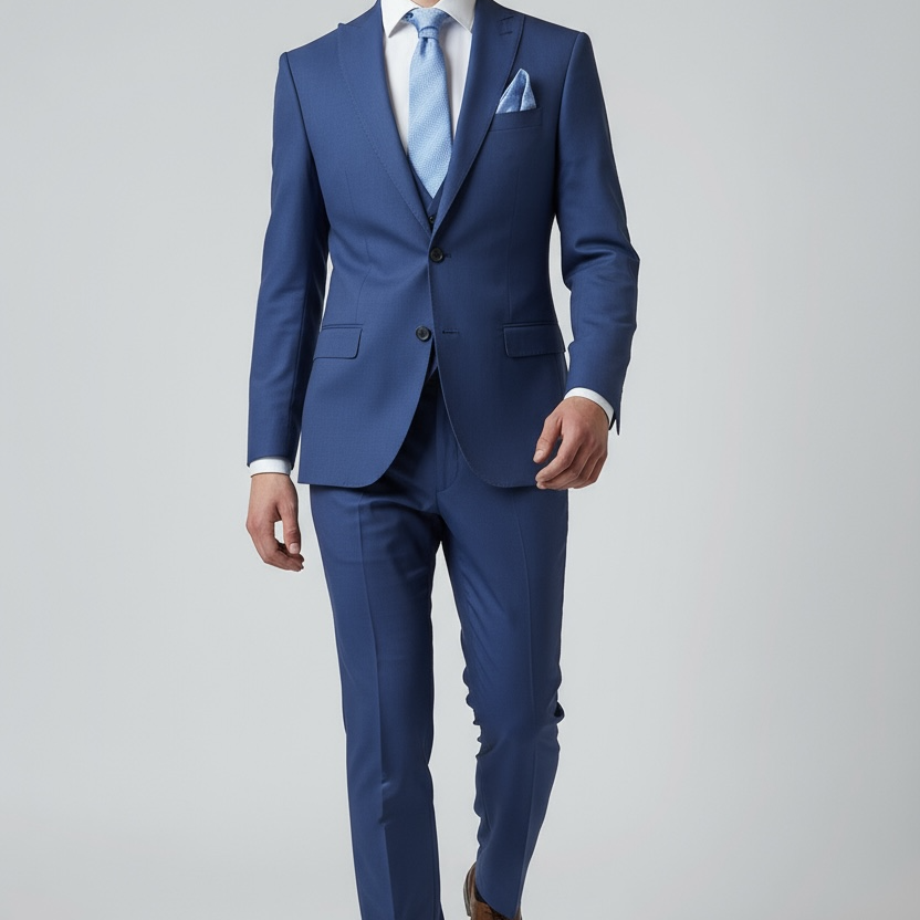 Eleganter 3-teiliger Anzug in Blau mit gemusterter Weste