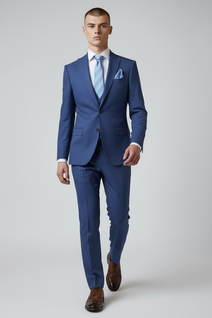 Eleganter 3-teiliger Anzug in Blau mit gemusterter Weste