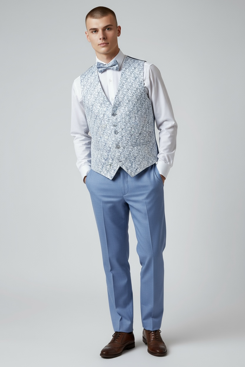 Eleganter 3-teiliger Anzug in Blau mit gemusterter Weste