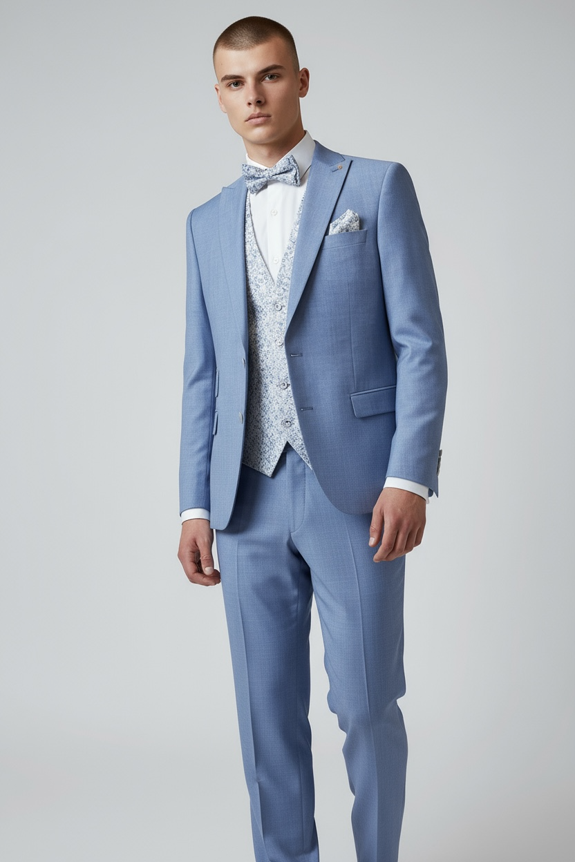 Eleganter 3-teiliger Anzug in Blau mit gemusterter Weste