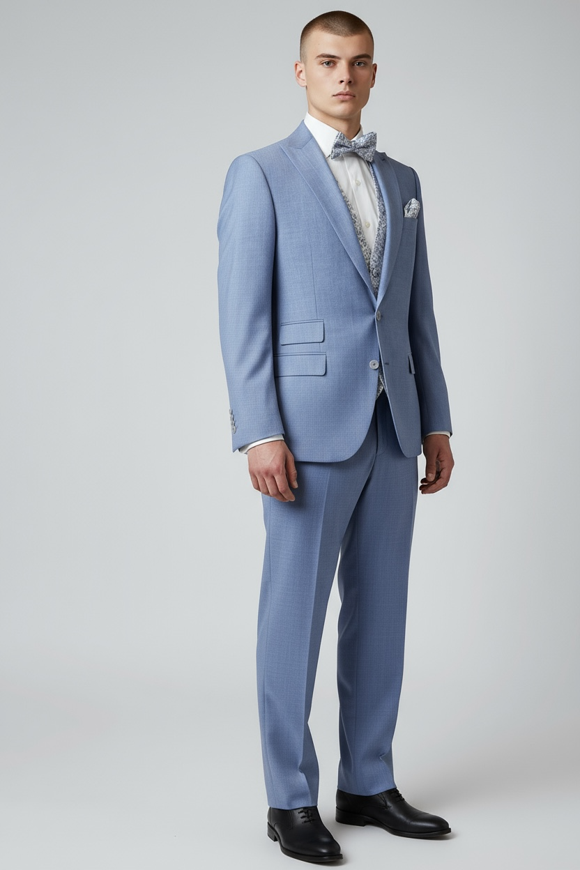 Eleganter 3-teiliger Anzug in Blau mit gemusterter Weste