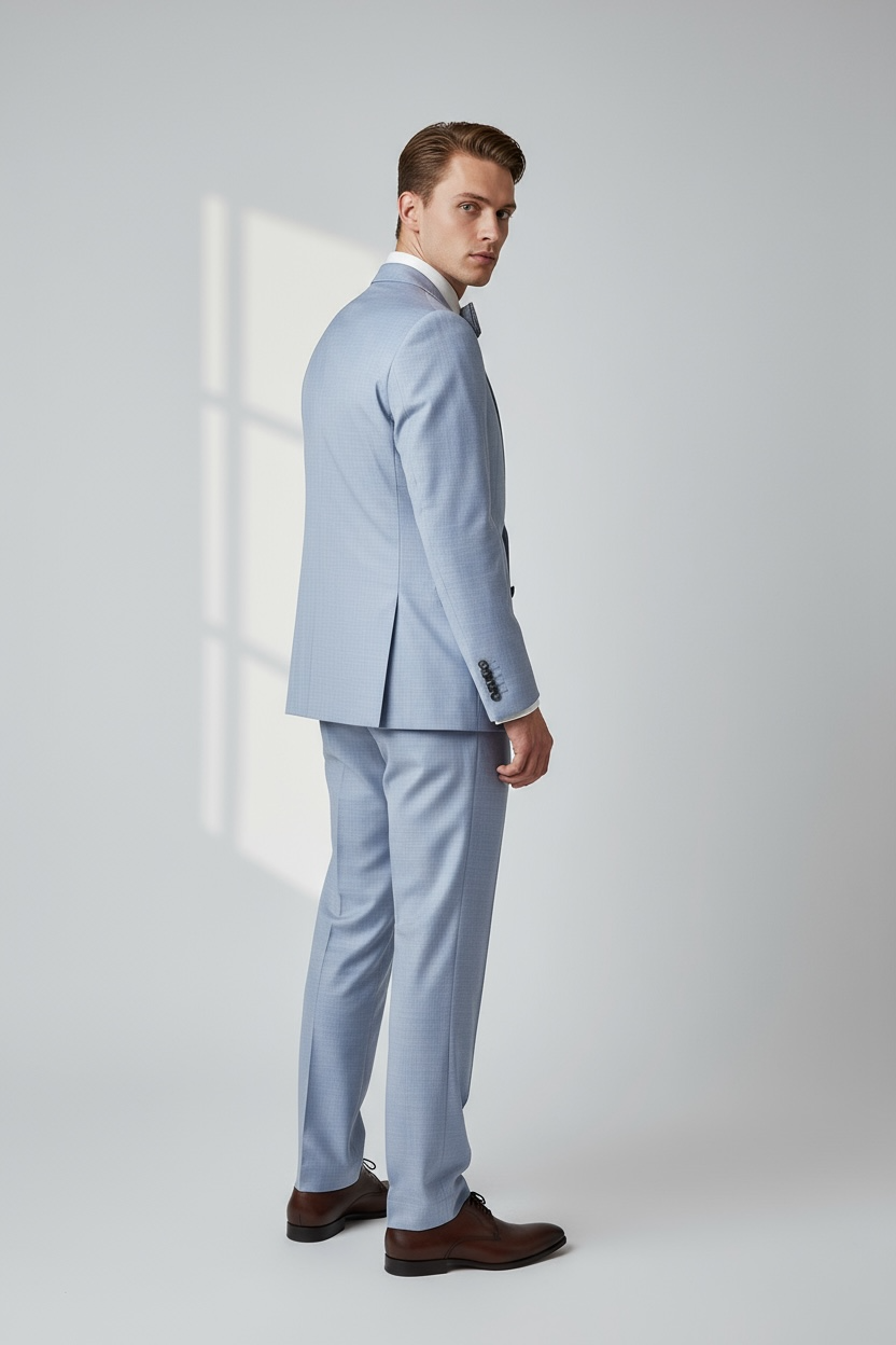 Eleganter 3-teiliger Anzug in Hell-Graublau mit gemusterter Weste