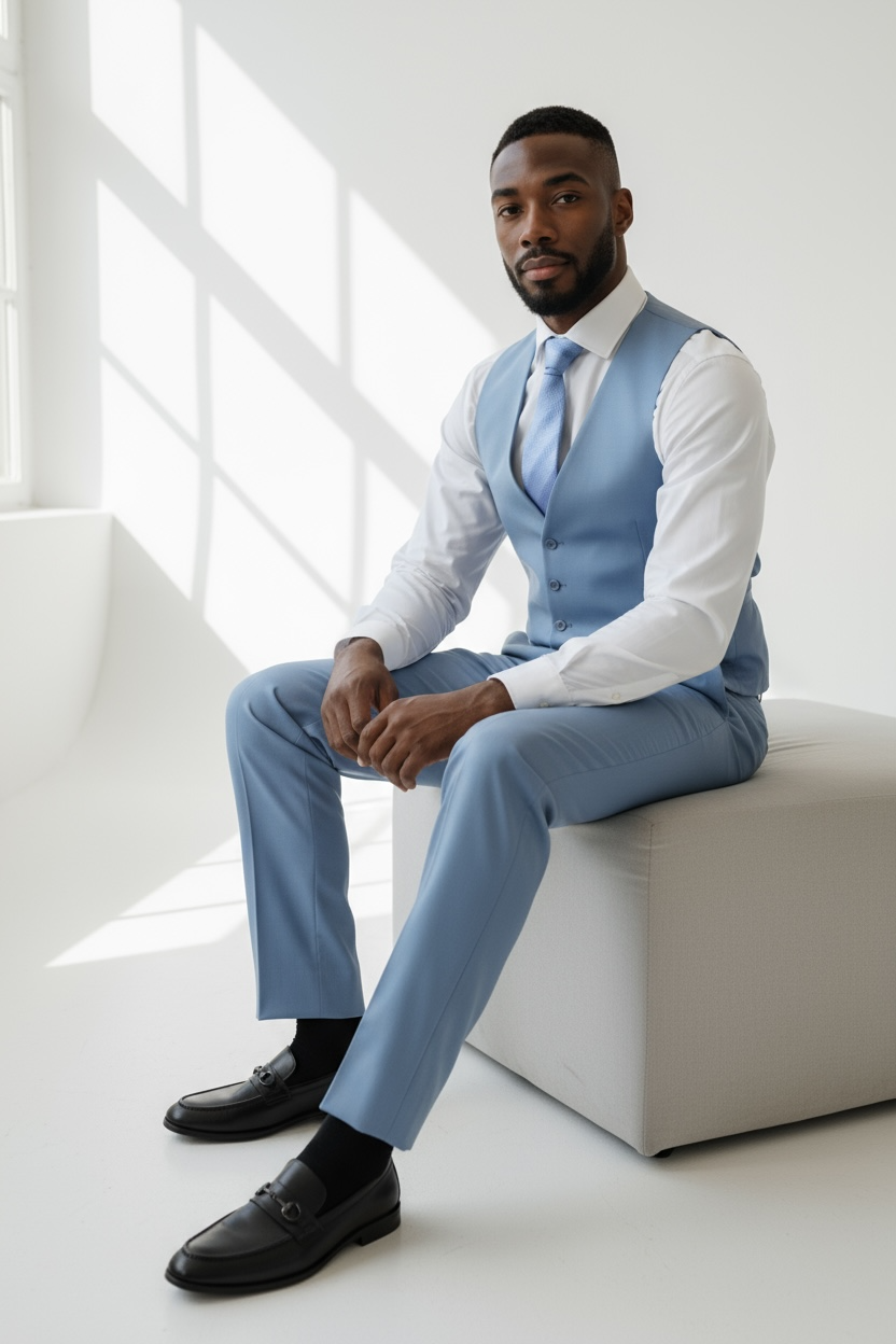 Bedj Anzug Hellblau Wolle | 3-teilig, elegant & modern