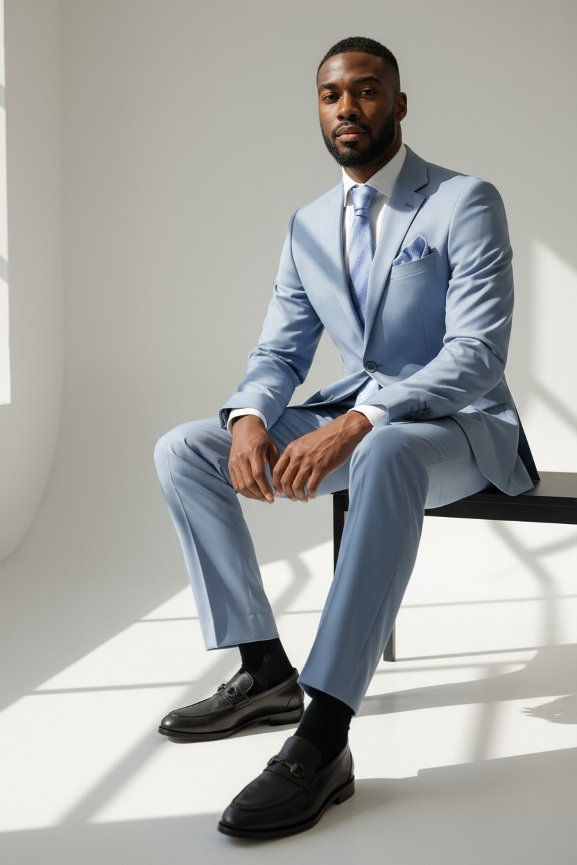 Bedj Anzug Hellblau Wolle | 3-teilig, elegant & modern